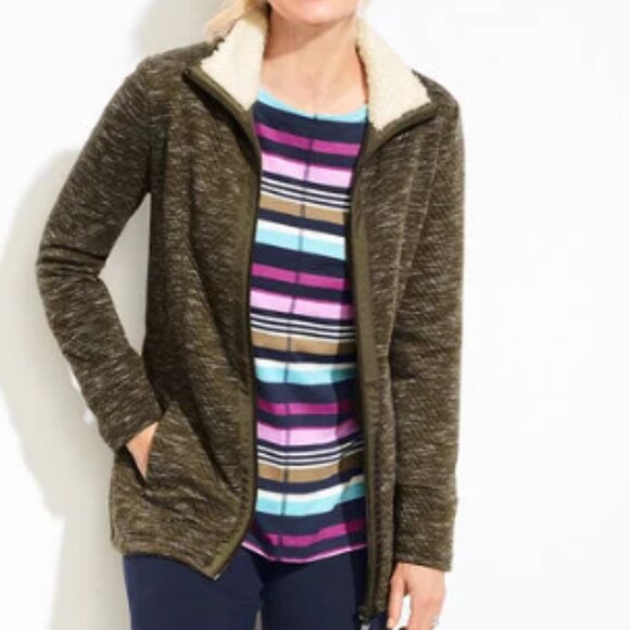 NWT T by Talbots Herringbone Quilted Olive Green Fleece Collar Jacket Size 3X - Picture 1 of 12